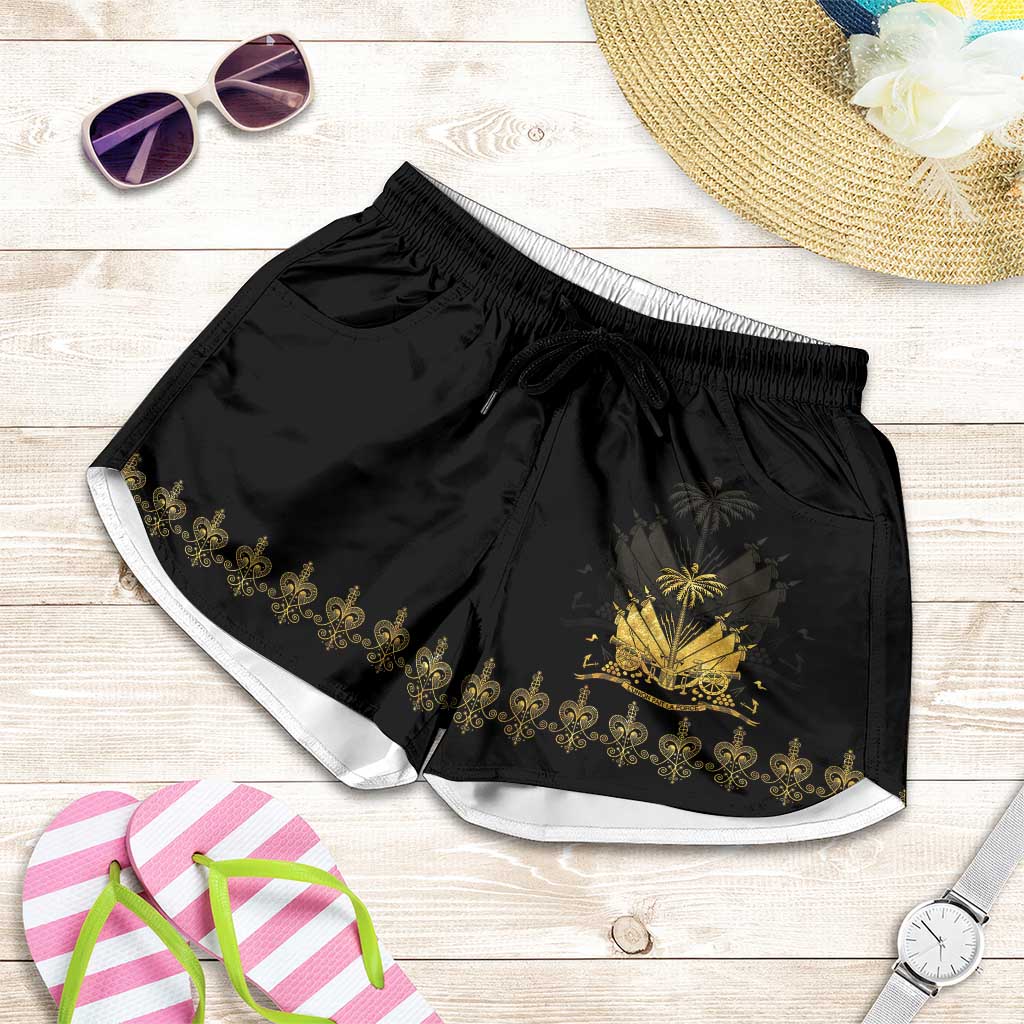 Ayiti 222nd Independence Day Anniversary Shorts for Women Haiti Gold VeVe Pattern - Wonder Print Shop