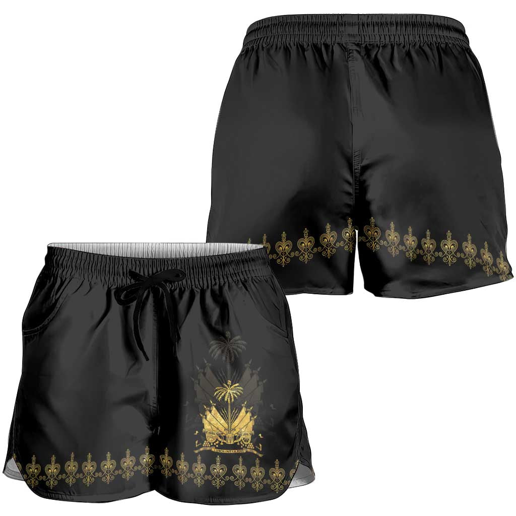 Ayiti 222nd Independence Day Anniversary Shorts for Women Haiti Gold VeVe Pattern - Wonder Print Shop