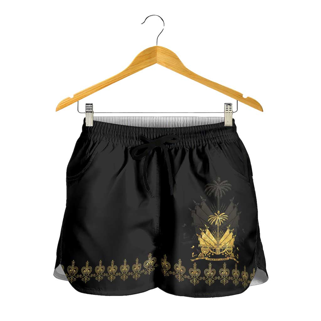 Ayiti 222nd Independence Day Anniversary Shorts for Women Haiti Gold VeVe Pattern - Wonder Print Shop