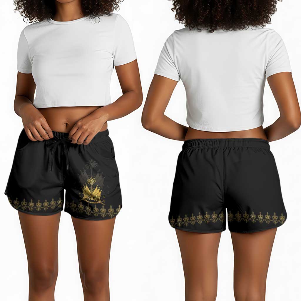 Ayiti 222nd Independence Day Anniversary Shorts for Women Haiti Gold VeVe Pattern - Wonder Print Shop