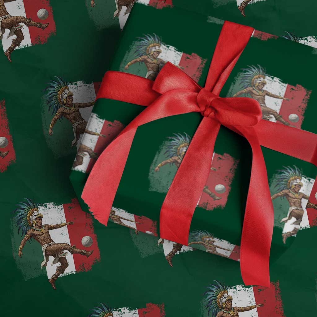 Aztec Warrior Playing Soccer Wrapping Paper Roll Mexican Pride Football Fan Gift