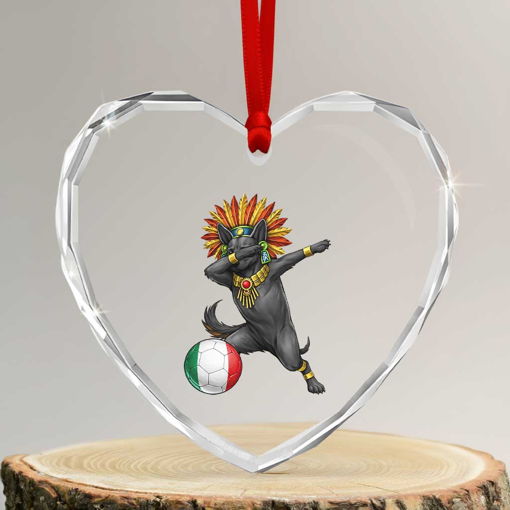 Aztec Xolo Dog Soccer Heart Crystal Glass Ornament Mexican Heritage Fan Gift