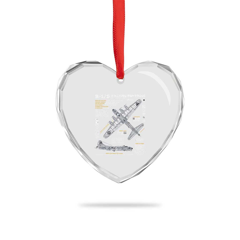 B-17 Flying Fortress Heart Crystal Glass Ornament WW2 B-17G Bomber Vintage Aviation - Wonder Print Shop