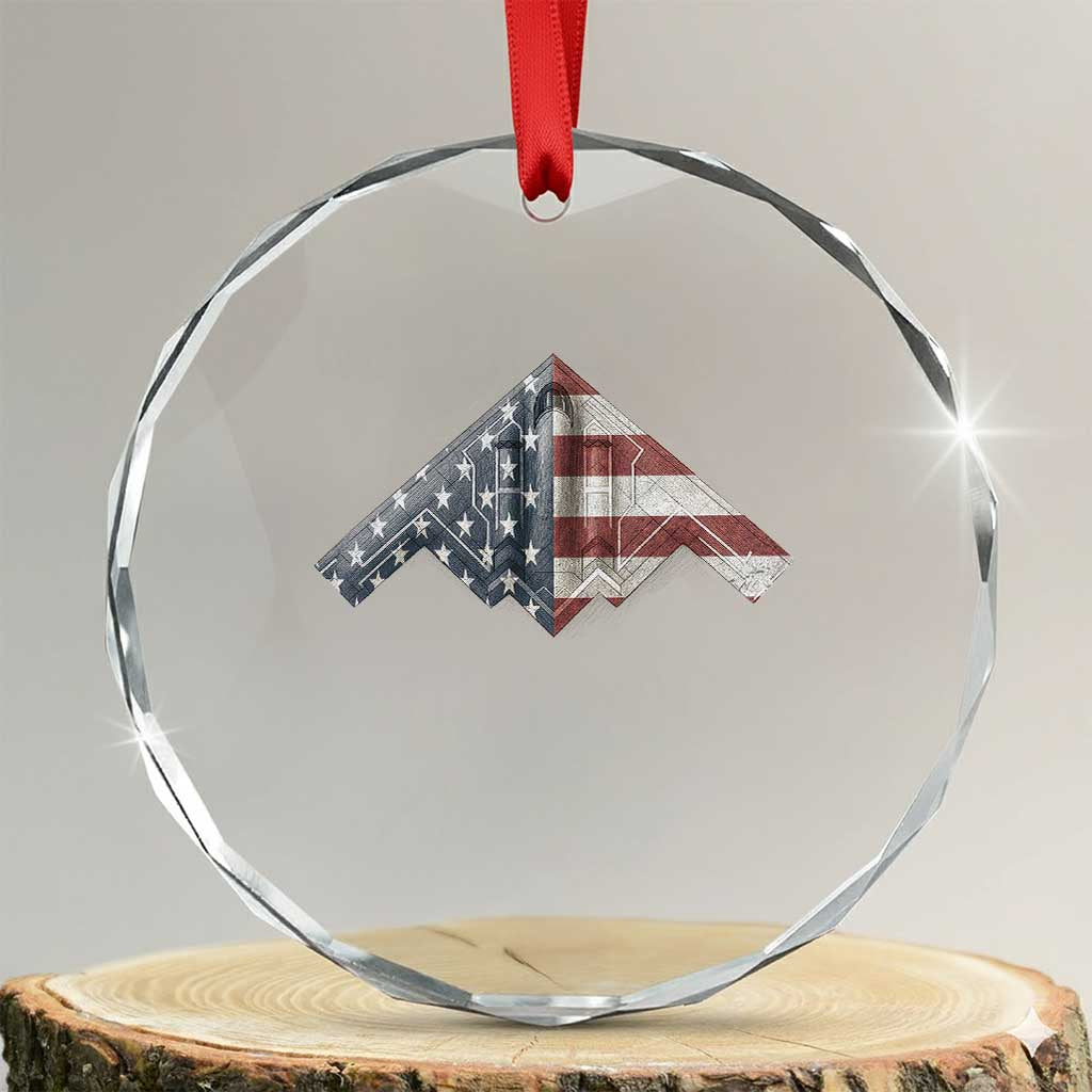 B2 Spirit Crystal Glass Ornament B-2 Bomber Stealth Aircraft Schematic American Flag TS10