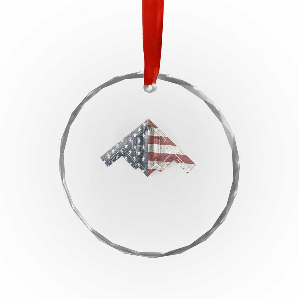 B2 Spirit Crystal Glass Ornament B-2 Bomber Stealth Aircraft Schematic American Flag TS10