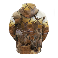 Deer graphic pullover hoodie in cream with all-over bucks and antlers on back