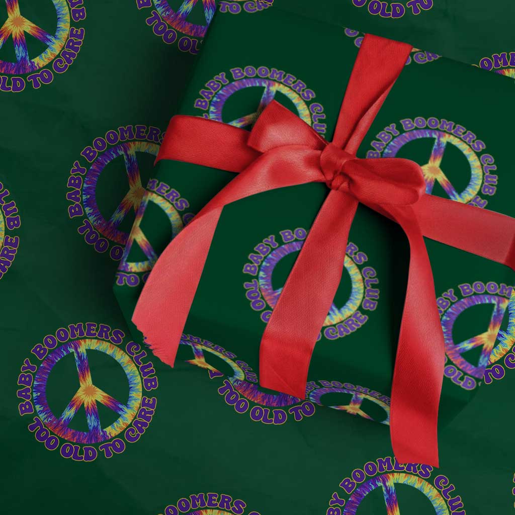 Baby Boomers Club Too Old To Care Retro Tie Dye Effect Printing Wrapping Paper Roll Peace Sign Groovy 60s Hippie Humor Graphic