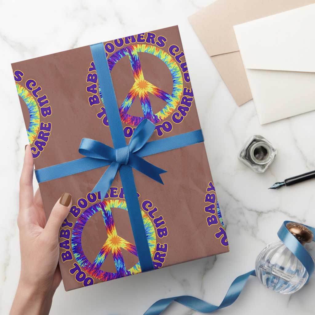 Baby Boomers Club Too Old To Care Retro Tie Dye Effect Printing Wrapping Paper Roll Peace Sign Groovy 60s Hippie Humor Graphic