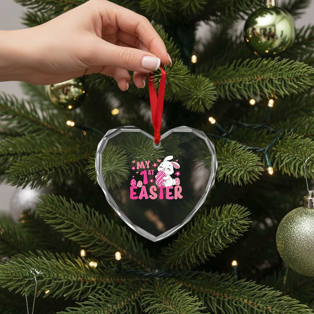 Baby First Easter Heart Crystal Glass Ornament Cute Newborn Gift Bunny Rabbit - Wonder Print Shop