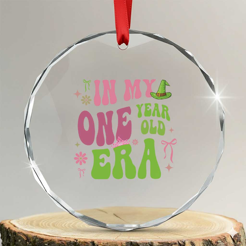 Baby Girl First Birthday Outfit Crystal Glass Ornament In My One Year Old Era Witch Pink Green