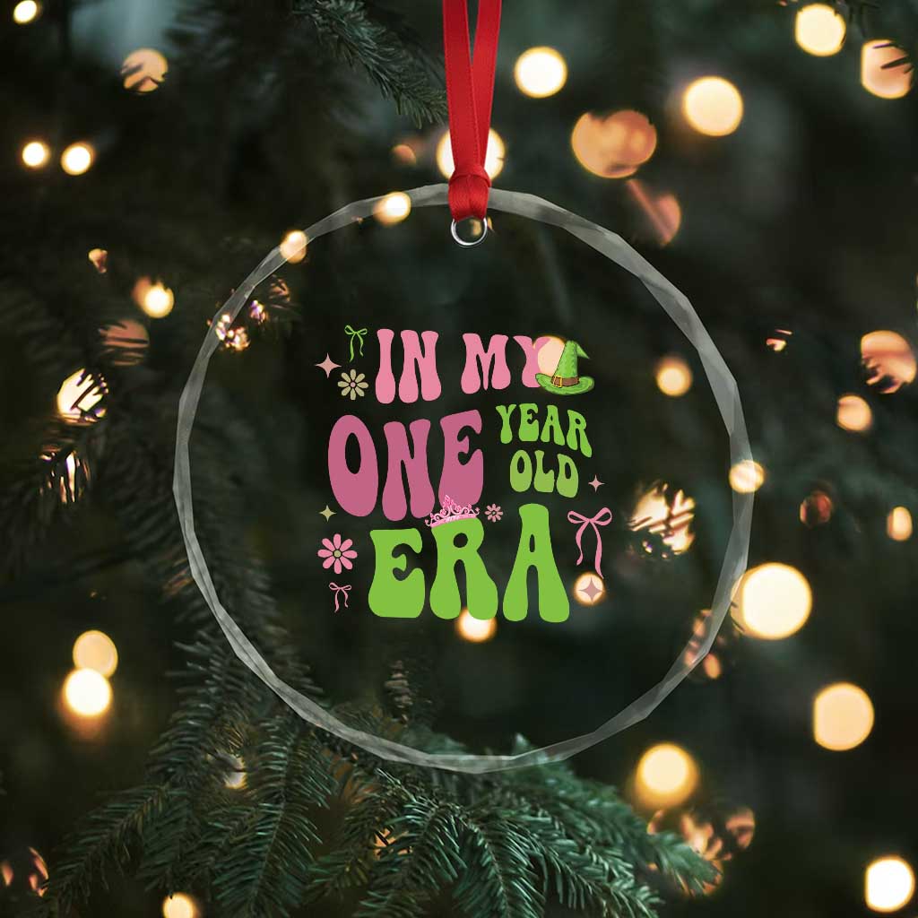 Baby Girl First Birthday Outfit Crystal Glass Ornament In My One Year Old Era Witch Pink Green