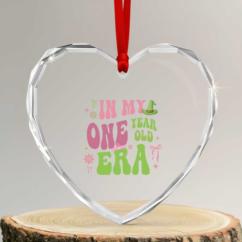 Baby Girl First Birthday Outfit Heart Crystal Glass Ornament In My One Year Old Era Witch Pink Green