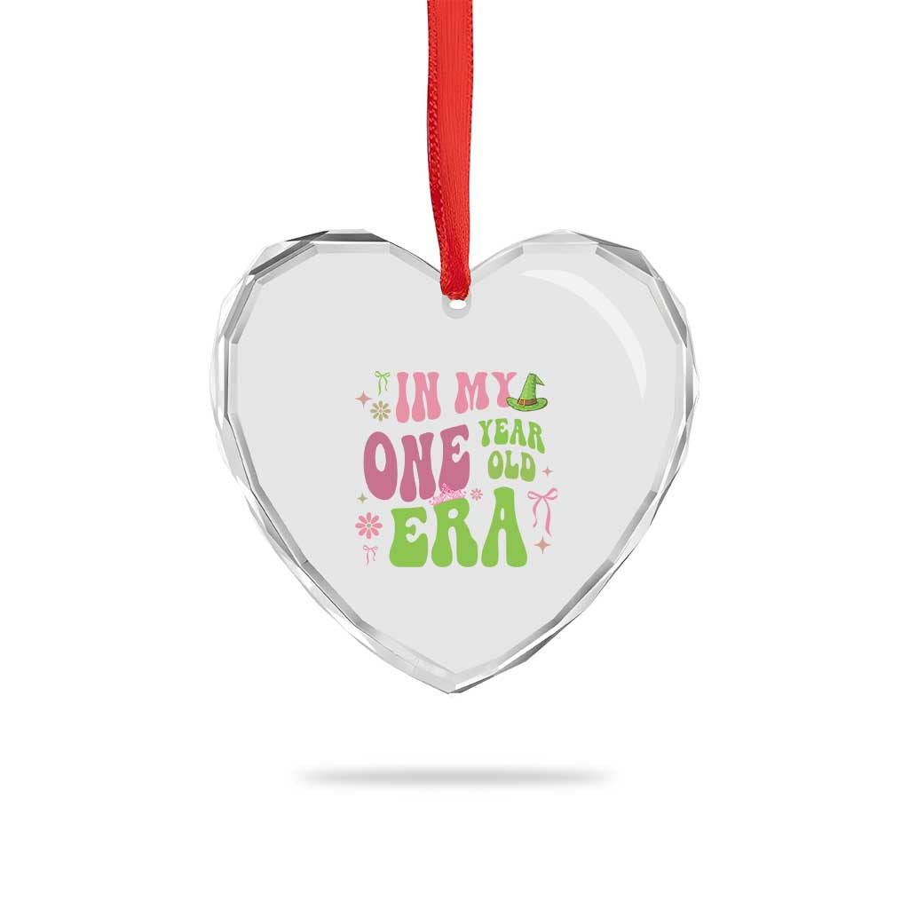 Baby Girl First Birthday Outfit Heart Crystal Glass Ornament In My One Year Old Era Witch Pink Green