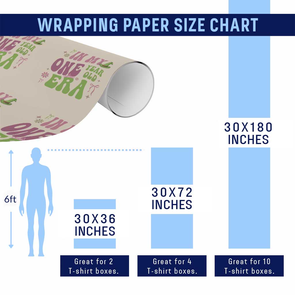 Baby Girl First Birthday Outfit Wrapping Paper Roll In My One Year Old Era Witch Pink Green