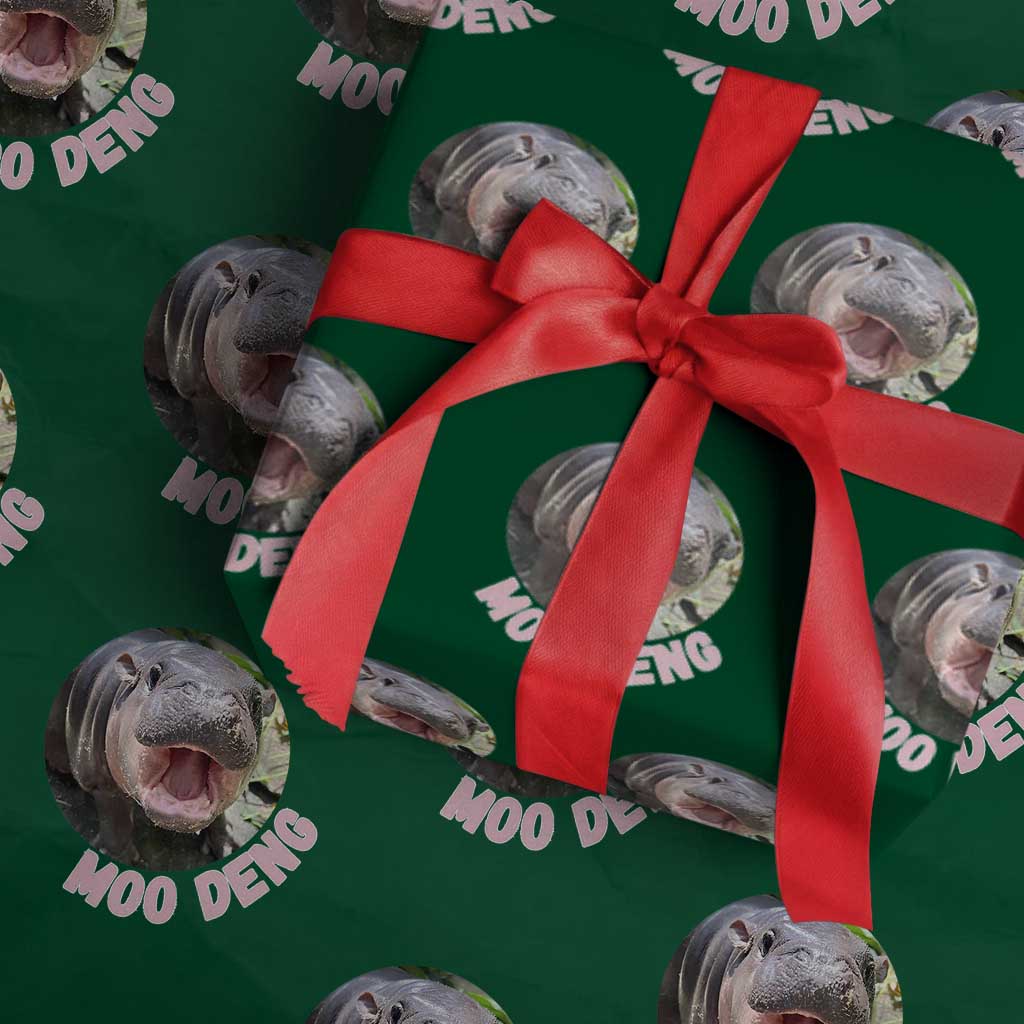 Baby Hippo Moo Deng Wrapping Paper Roll Cute Pygmy Hippopotamus Bouncy Pig