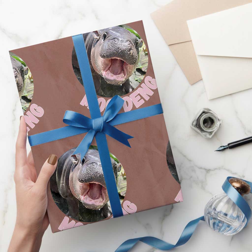 Baby Hippo Moo Deng Wrapping Paper Roll Cute Pygmy Hippopotamus Bouncy Pig