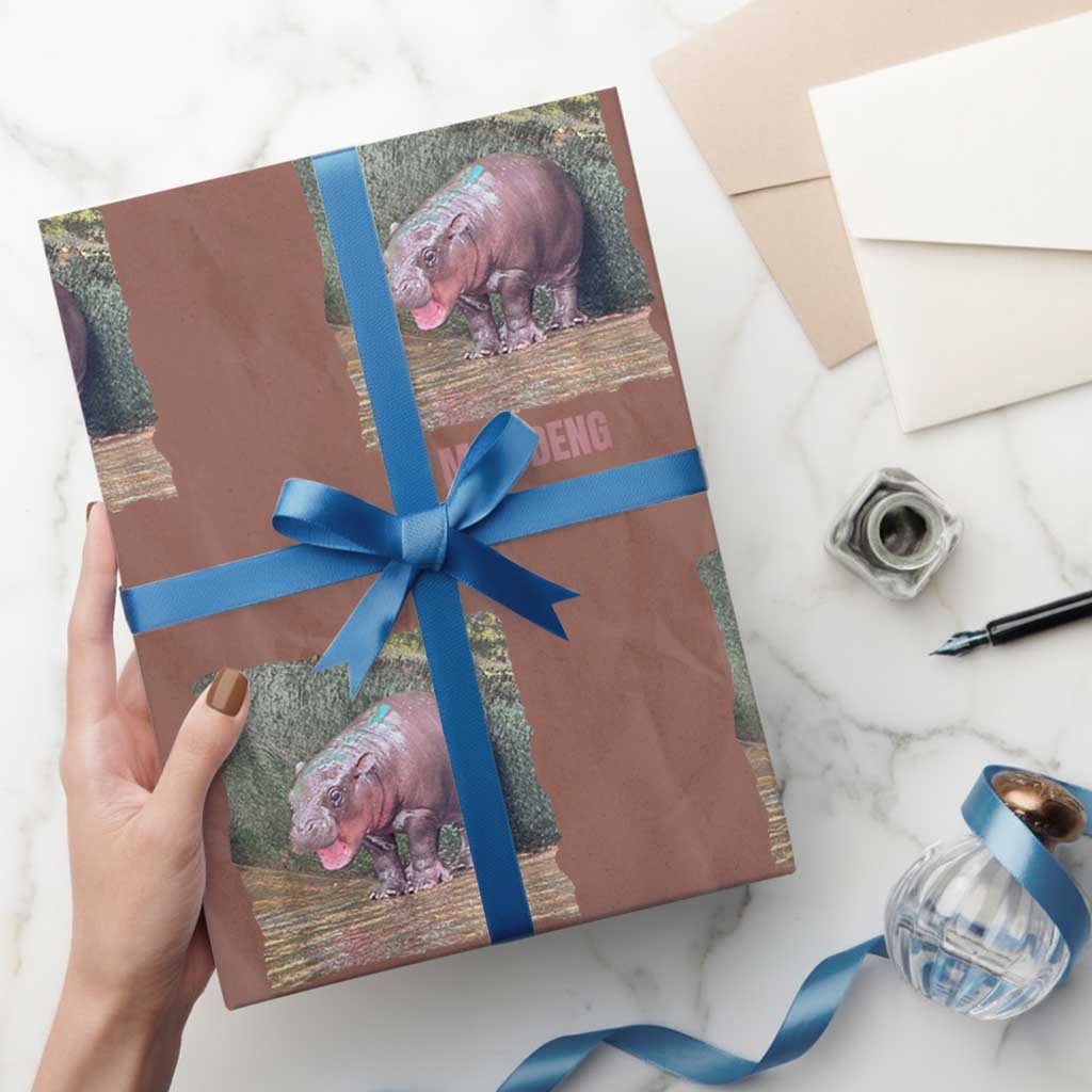 Baby Hippo Moo Deng Wrapping Paper Roll Cute Pygmy Hippopotamus In Thai
