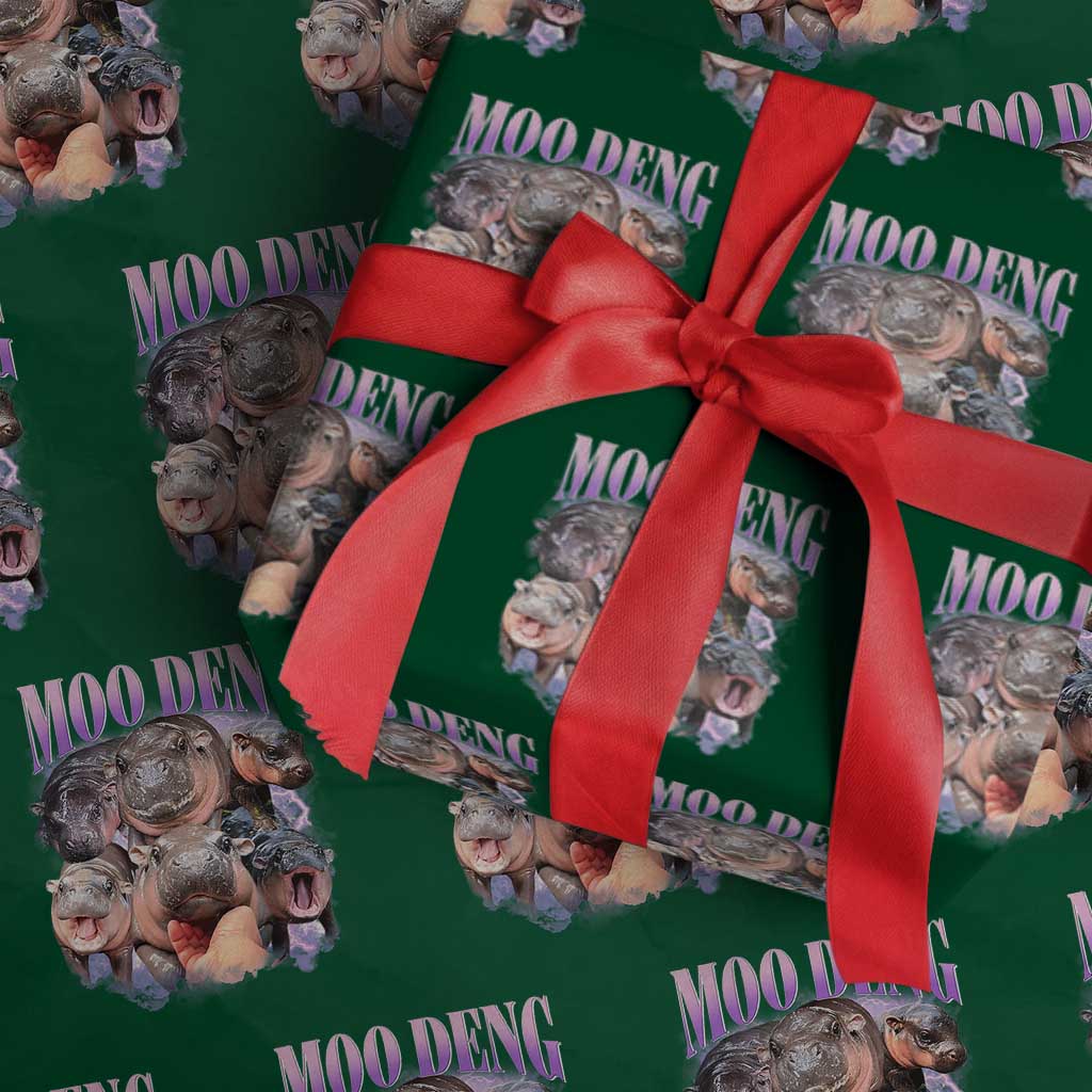 Baby Hippo Moo Deng Wrapping Paper Roll Funny Moo-deng Baby Pygmy Hippopotamus