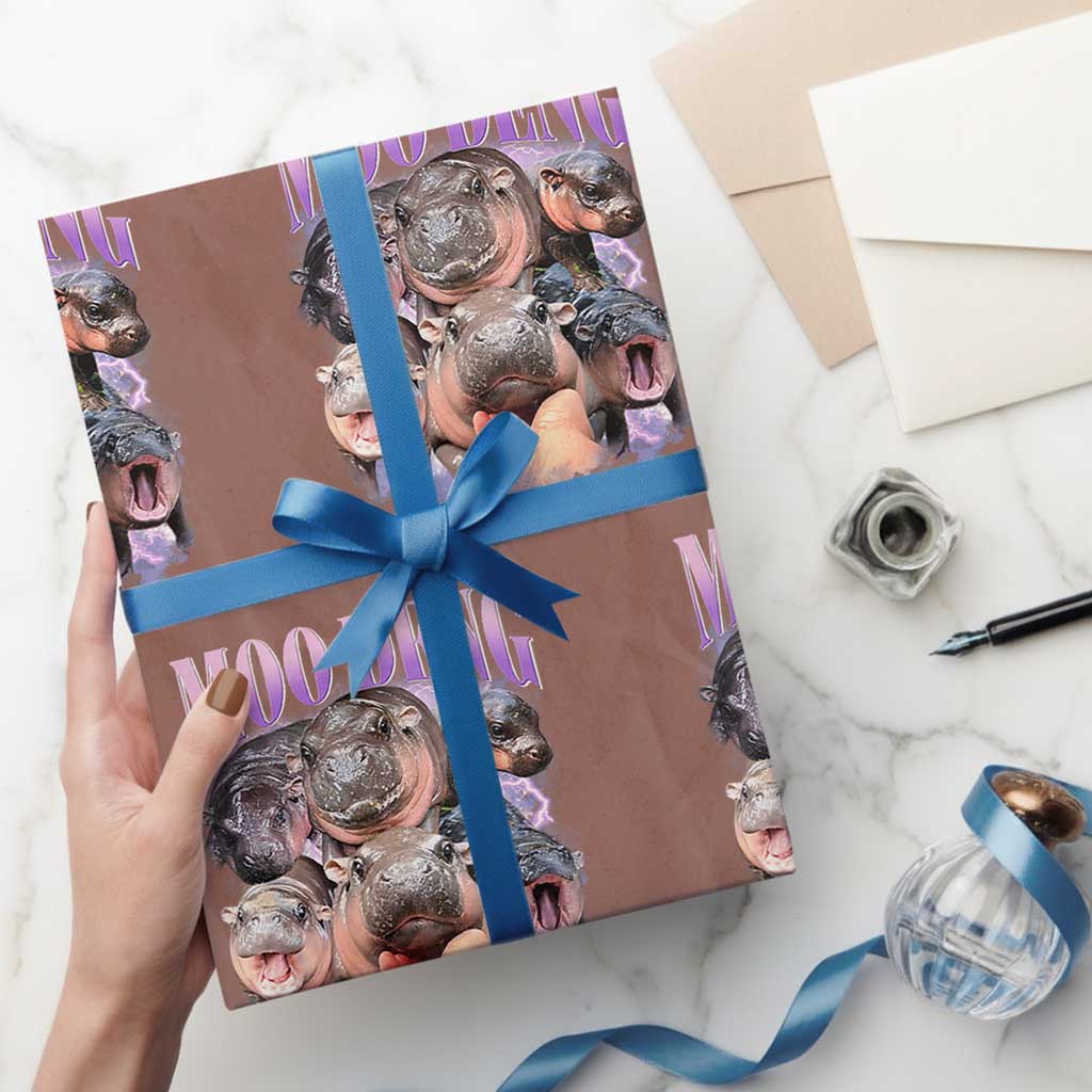 Baby Hippo Moo Deng Wrapping Paper Roll Funny Moo-deng Baby Pygmy Hippopotamus