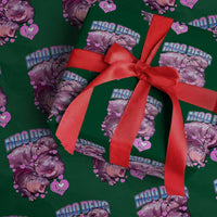 Baby Hippo Moo Deng Wrapping Paper Roll I Love Moo-Deng I Heart You Cute Pygmy Hippopotamus