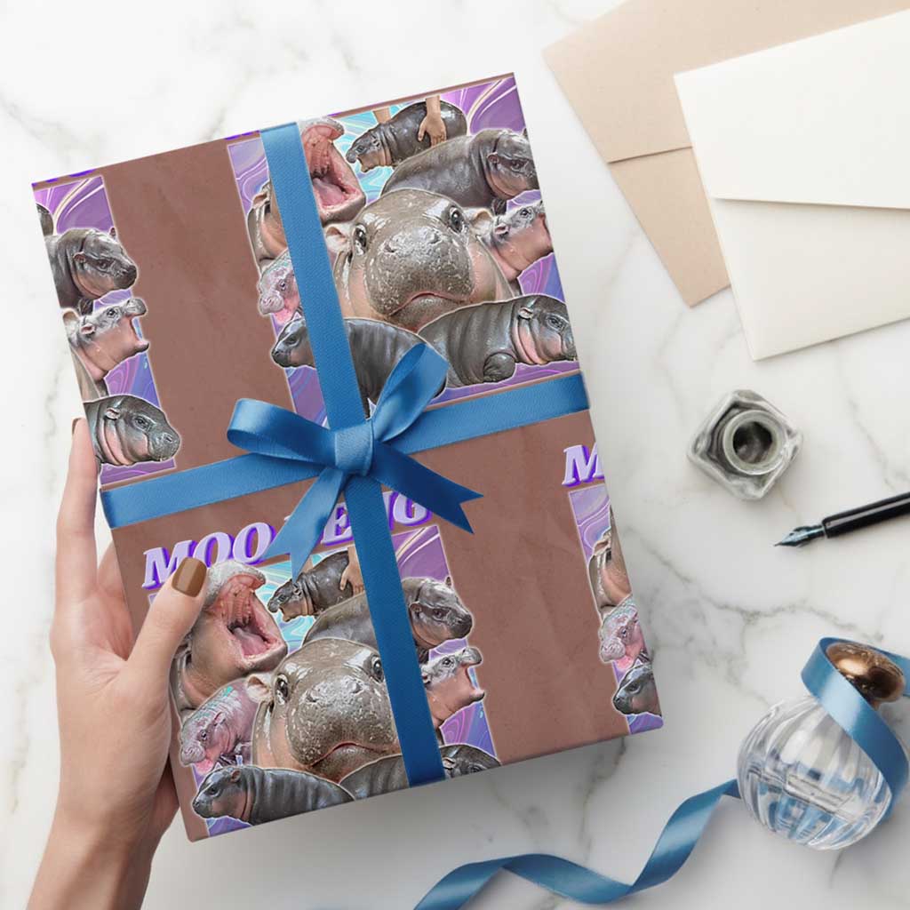 Baby Hippo Moo Deng Wrapping Paper Roll The Famous Cute Pygmy Hippopotamus