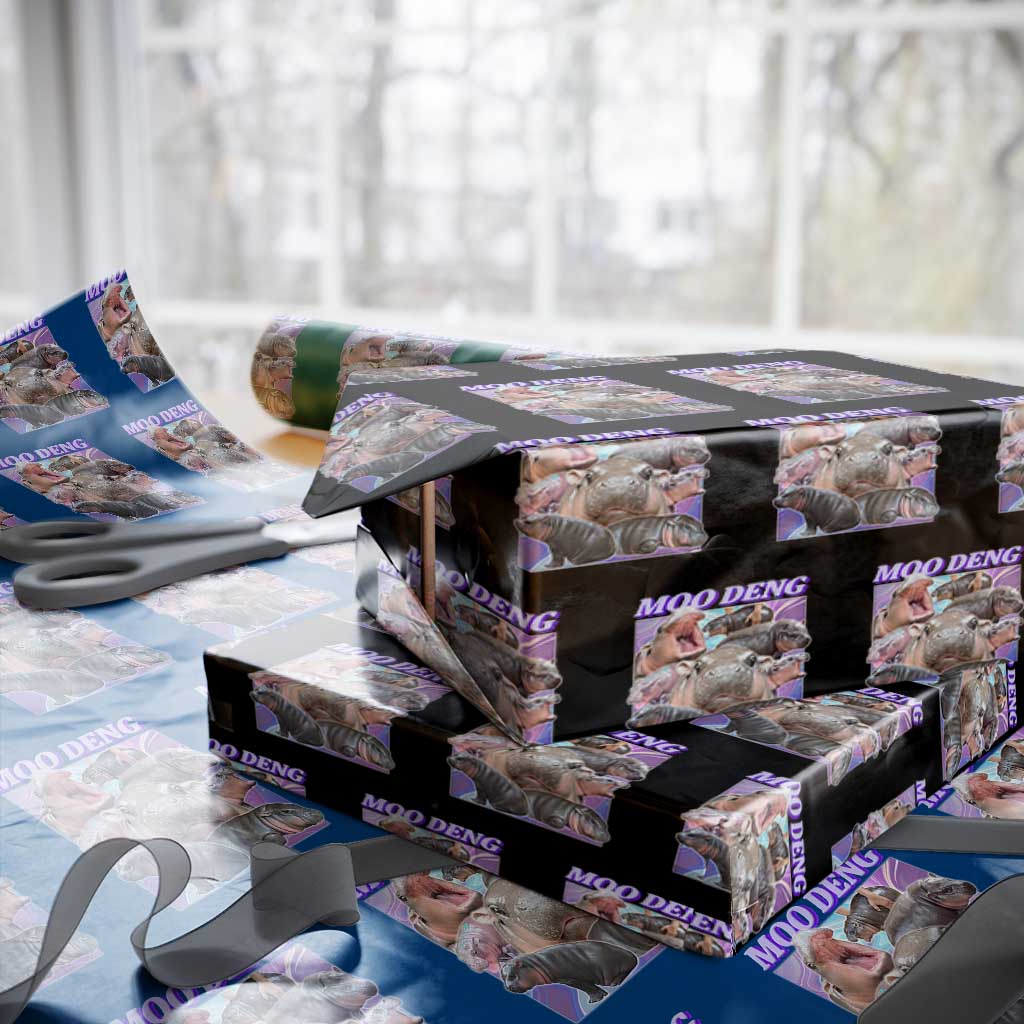 Baby Hippo Moo Deng Wrapping Paper Roll The Famous Cute Pygmy Hippopotamus