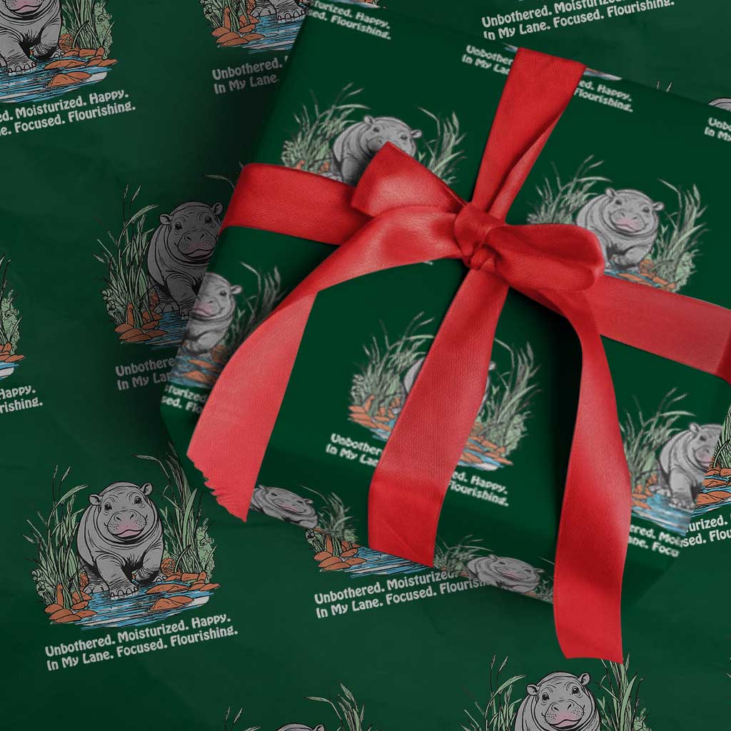 Baby Hippo Moo Deng Wrapping Paper Roll Unbothered Bouncy Pig Meme Cute Viral
