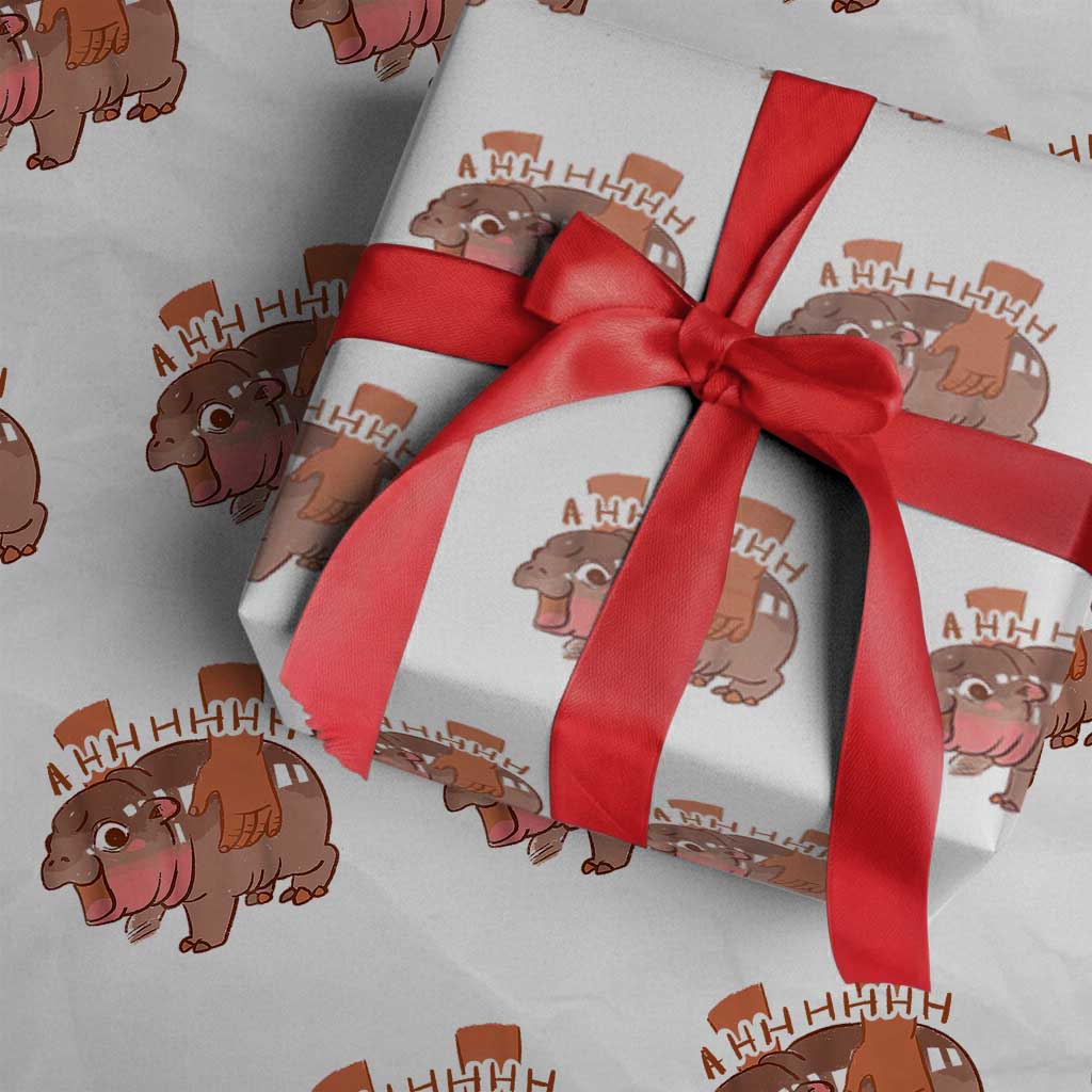Baby Hippo Moo Deng Wrapping Paper Roll Bouncy Pig in Thai Picture The Cute Pygmy Hippopotamus