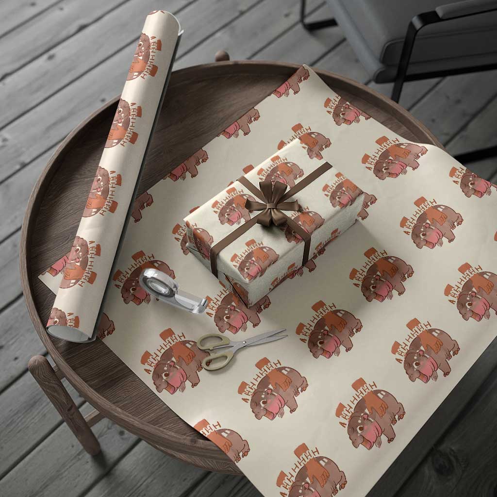 Baby Hippo Moo Deng Wrapping Paper Roll Bouncy Pig in Thai Picture The Cute Pygmy Hippopotamus