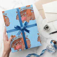 Baby Hippo Moo Deng Wrapping Paper Roll Bouncy Pig in Thai Picture The Cute Pygmy Hippopotamus