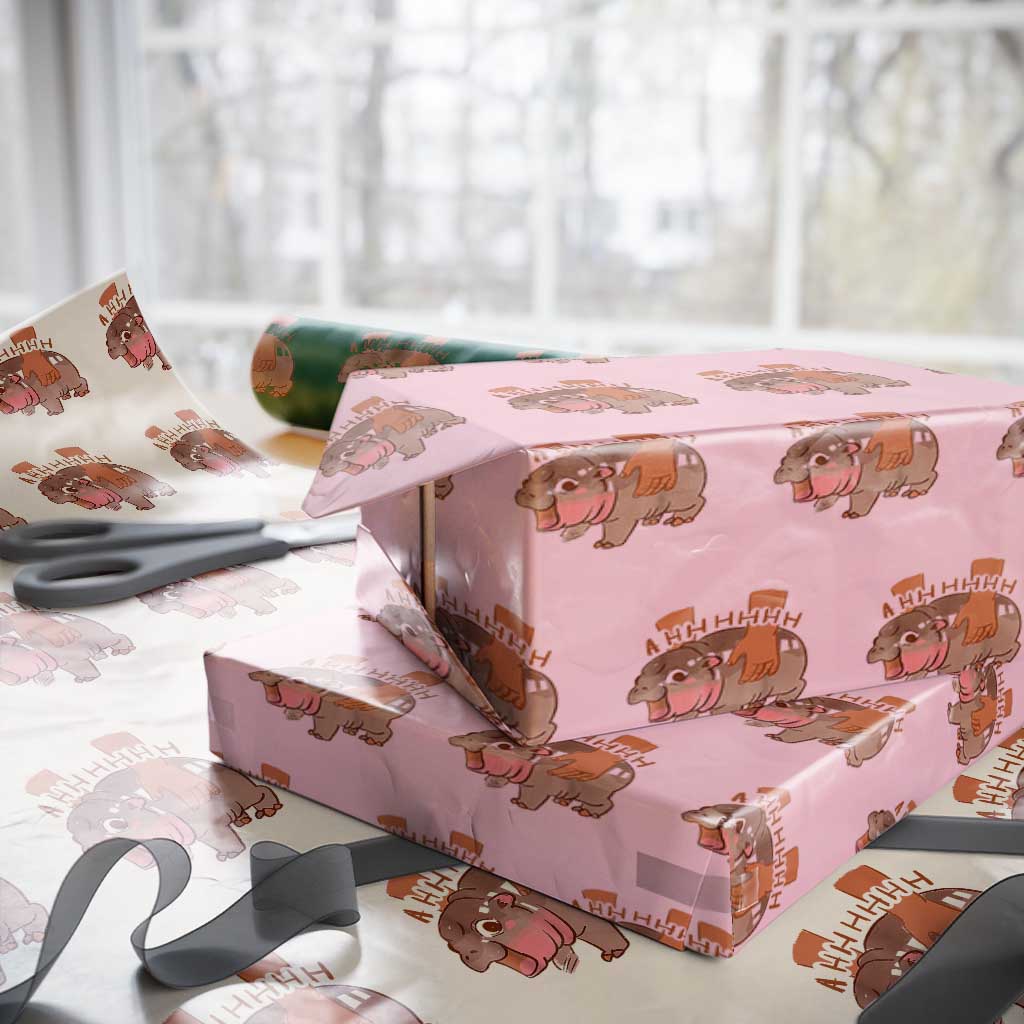 Baby Hippo Moo Deng Wrapping Paper Roll Bouncy Pig in Thai Picture The Cute Pygmy Hippopotamus