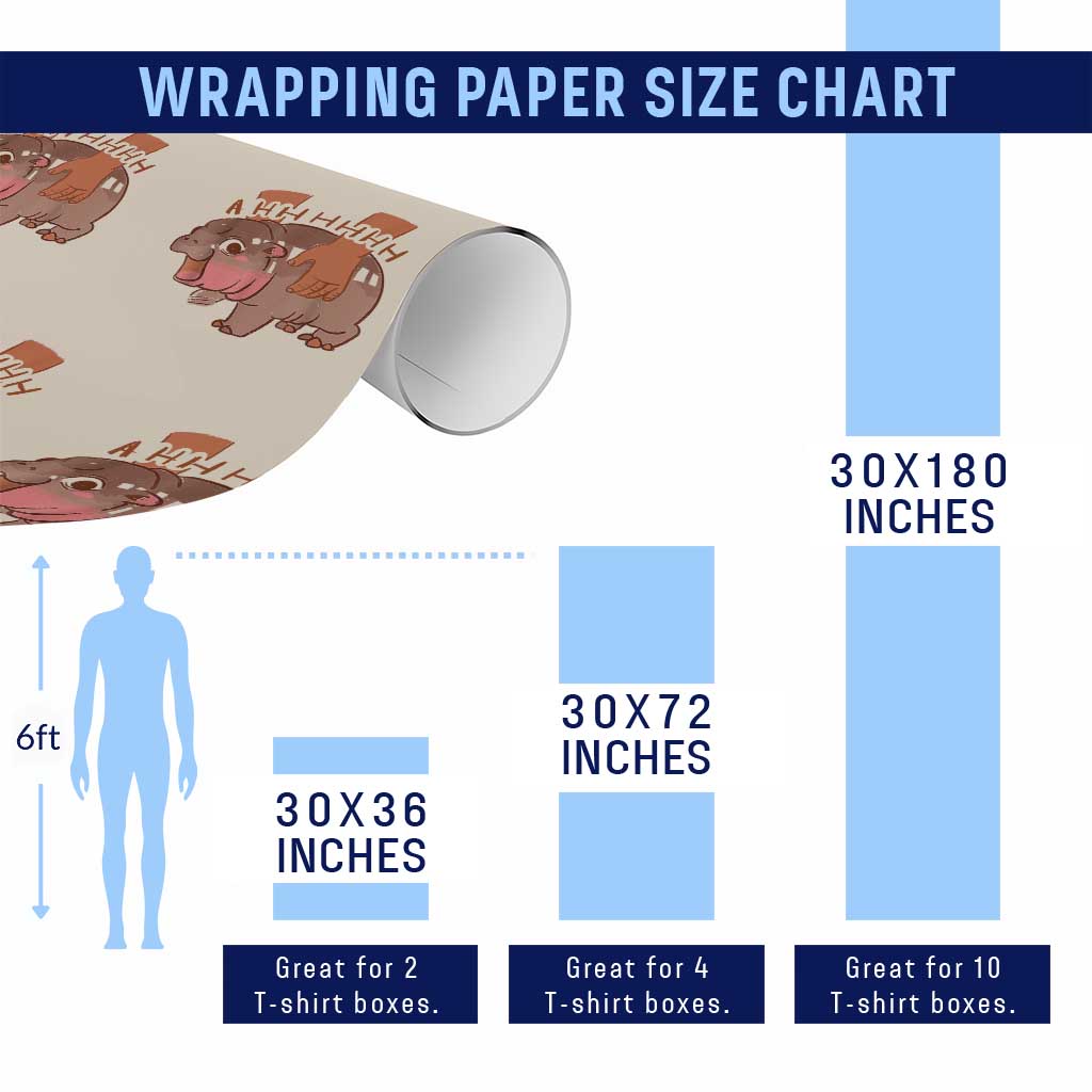 Baby Hippo Moo Deng Wrapping Paper Roll Bouncy Pig in Thai Picture The Cute Pygmy Hippopotamus