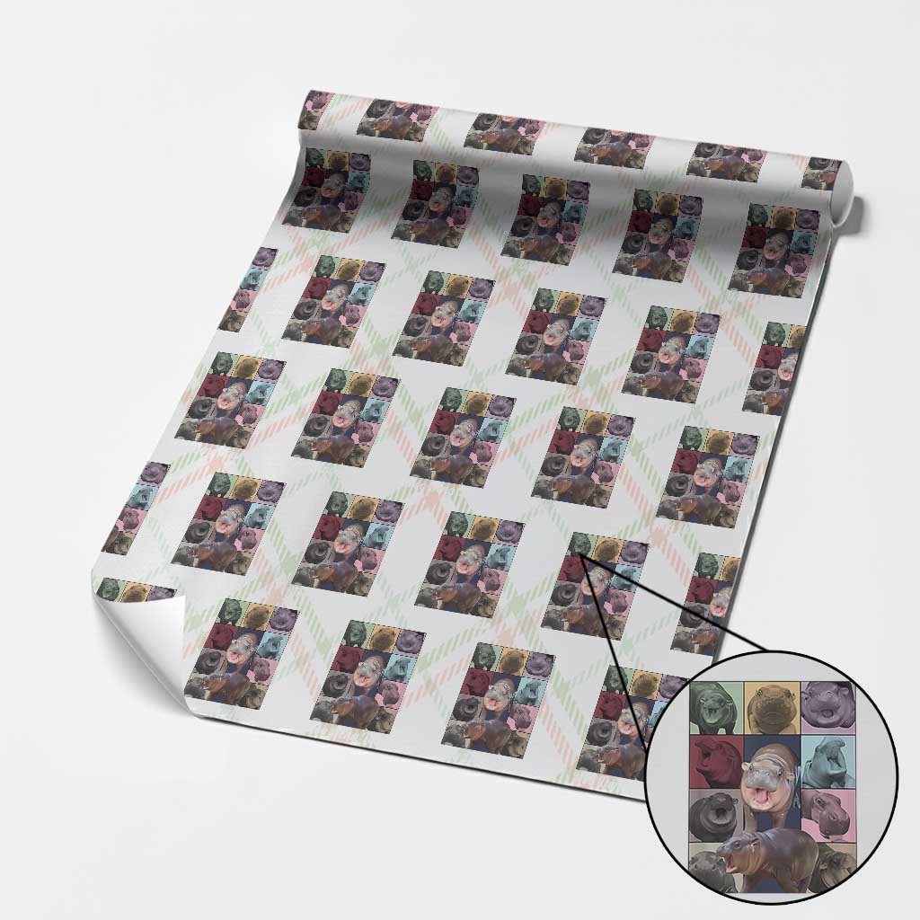 Baby Hippo Moo Deng Tour Wrapping Paper Roll Bouncy Cute Pygmy Hippopotamus