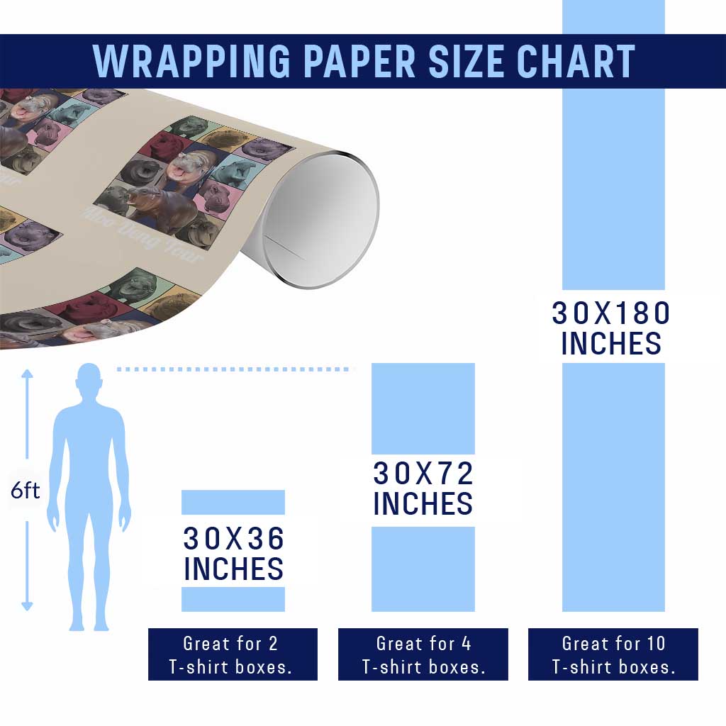 Baby Hippo Moo Deng Tour Wrapping Paper Roll Bouncy Cute Pygmy Hippopotamus