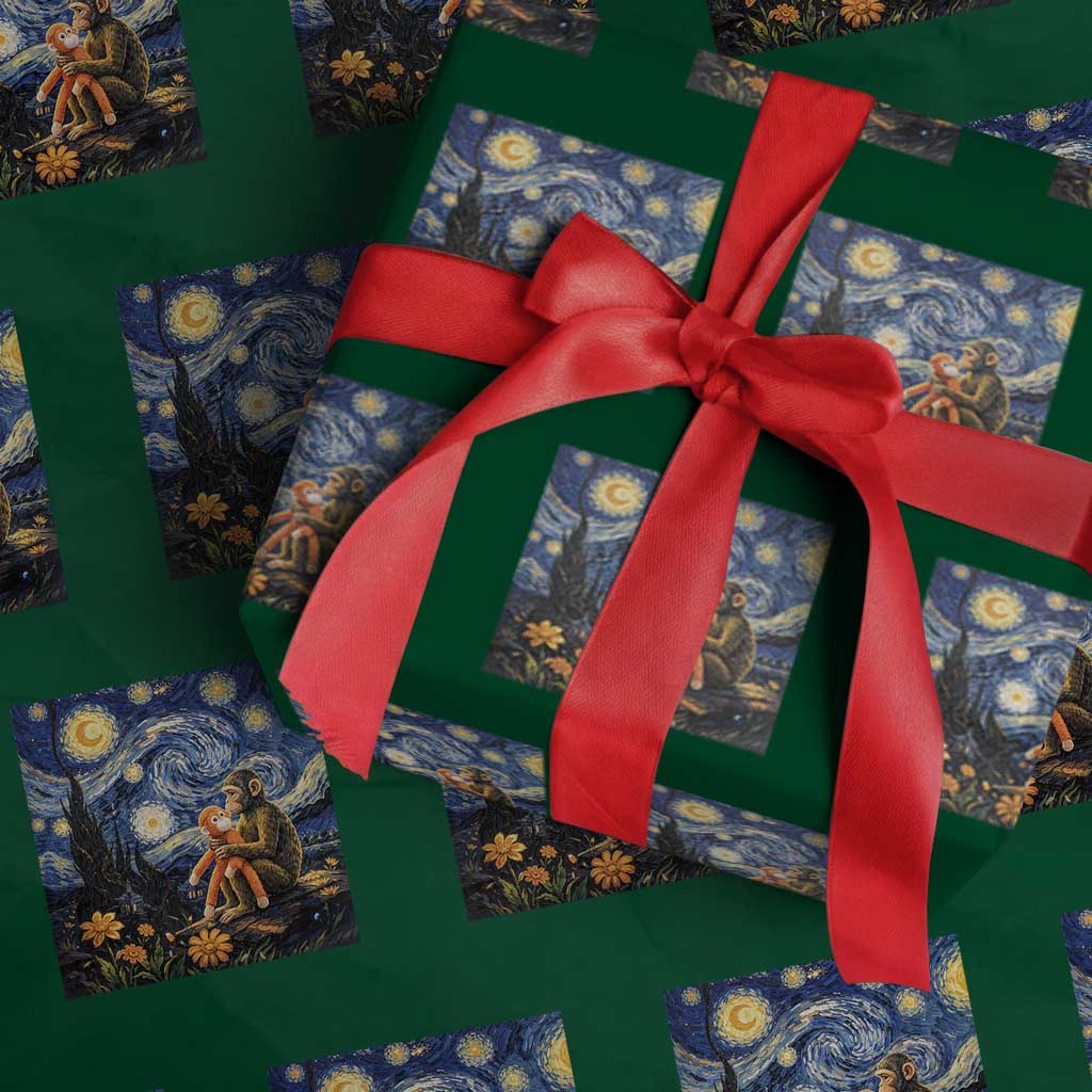 Baby Monkey Punch Starry Night Viral Trend Wrapping Paper Roll