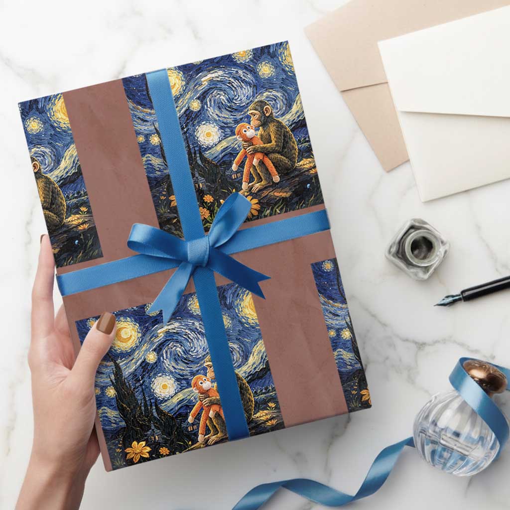 Baby Monkey Punch Starry Night Viral Trend Wrapping Paper Roll