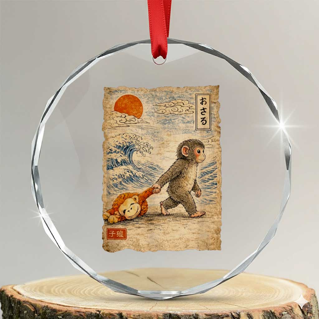 Baby Punch the Monkey Japanese Style Graphic Crystal Glass Ornament Dragging Plush Toy Vintage Art Gift
