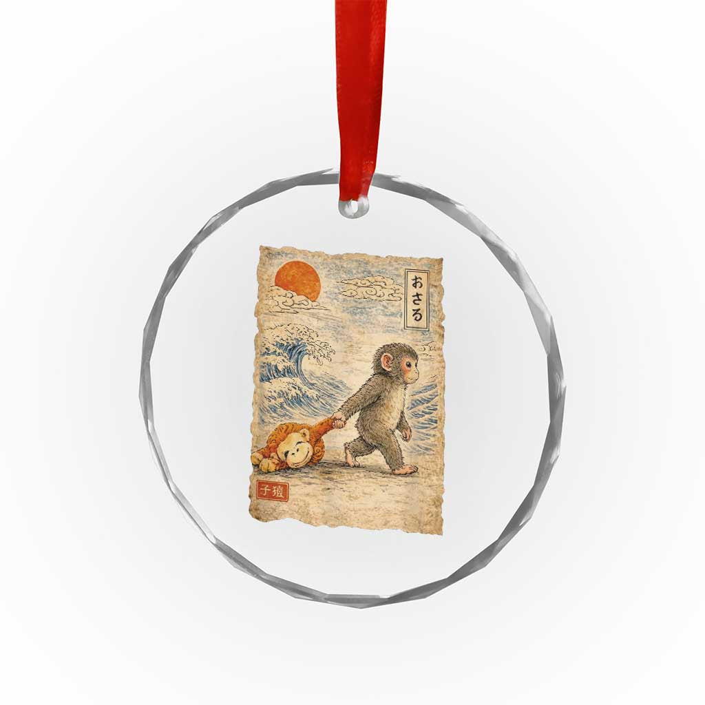 Baby Punch the Monkey Japanese Style Graphic Crystal Glass Ornament Dragging Plush Toy Vintage Art Gift