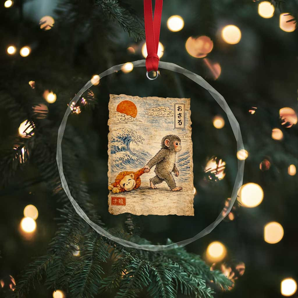 Baby Punch the Monkey Japanese Style Graphic Crystal Glass Ornament Dragging Plush Toy Vintage Art Gift