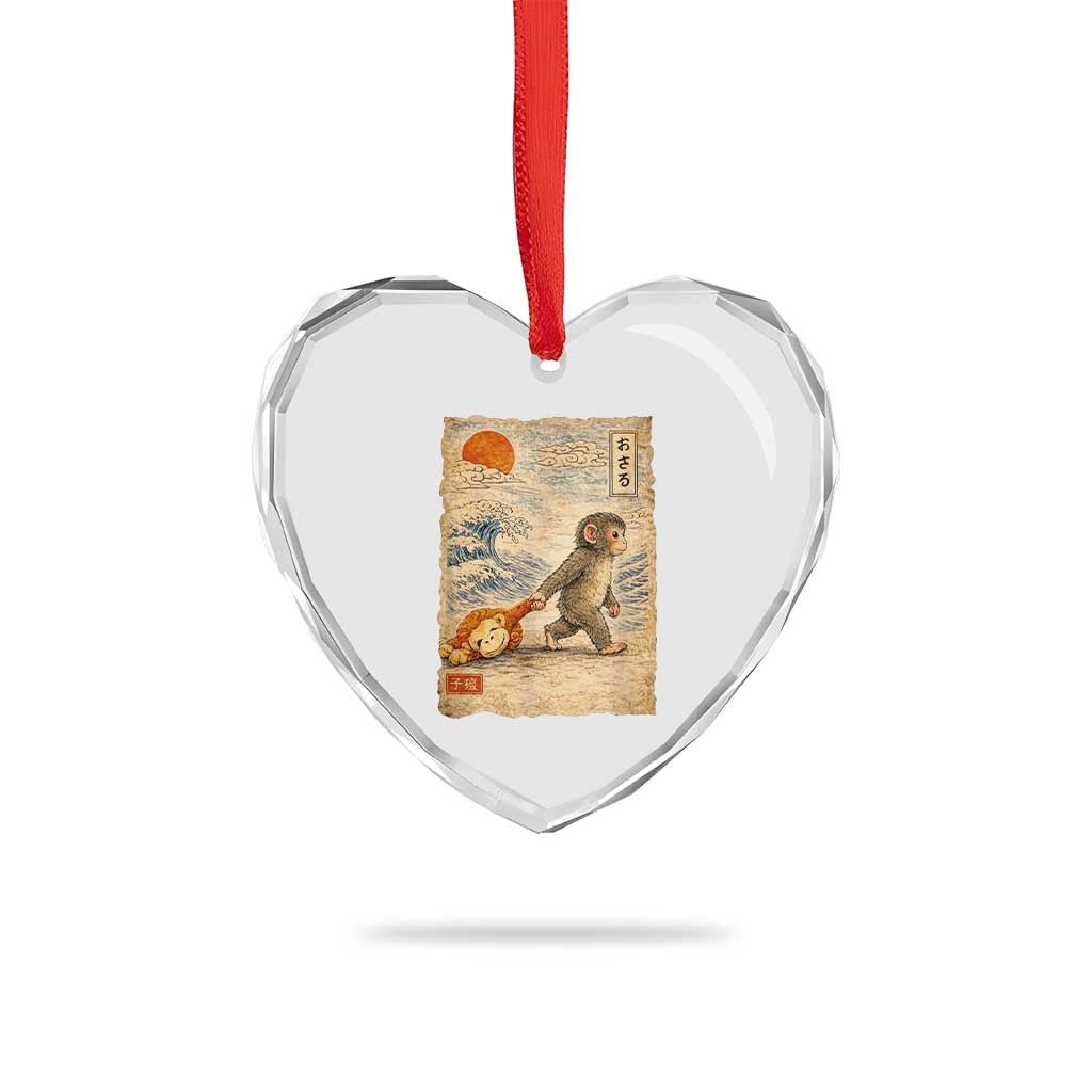 Baby Punch the Monkey Japanese Style Graphic Heart Crystal Glass Ornament Dragging Plush Toy Vintage Art Gift