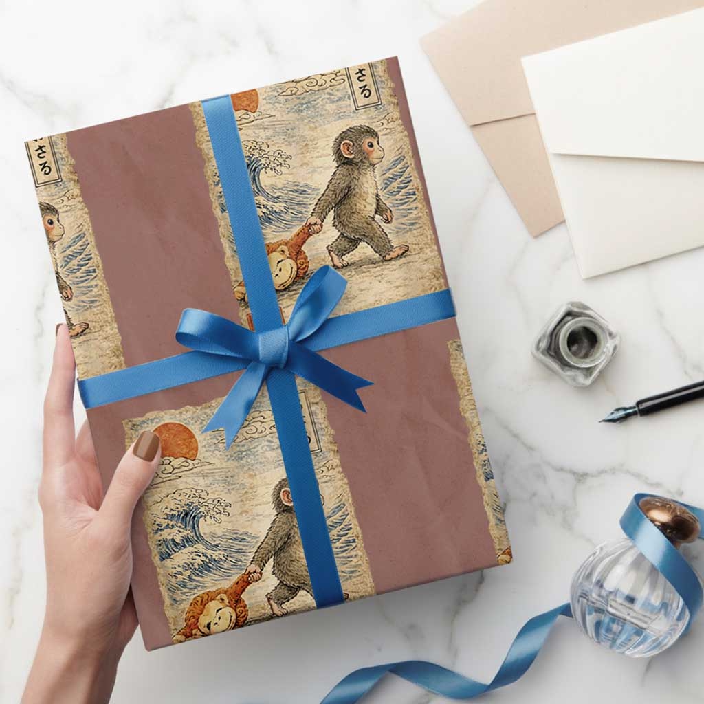 Baby Punch the Monkey Japanese Style Graphic Wrapping Paper Roll Dragging Plush Toy Vintage Art Gift
