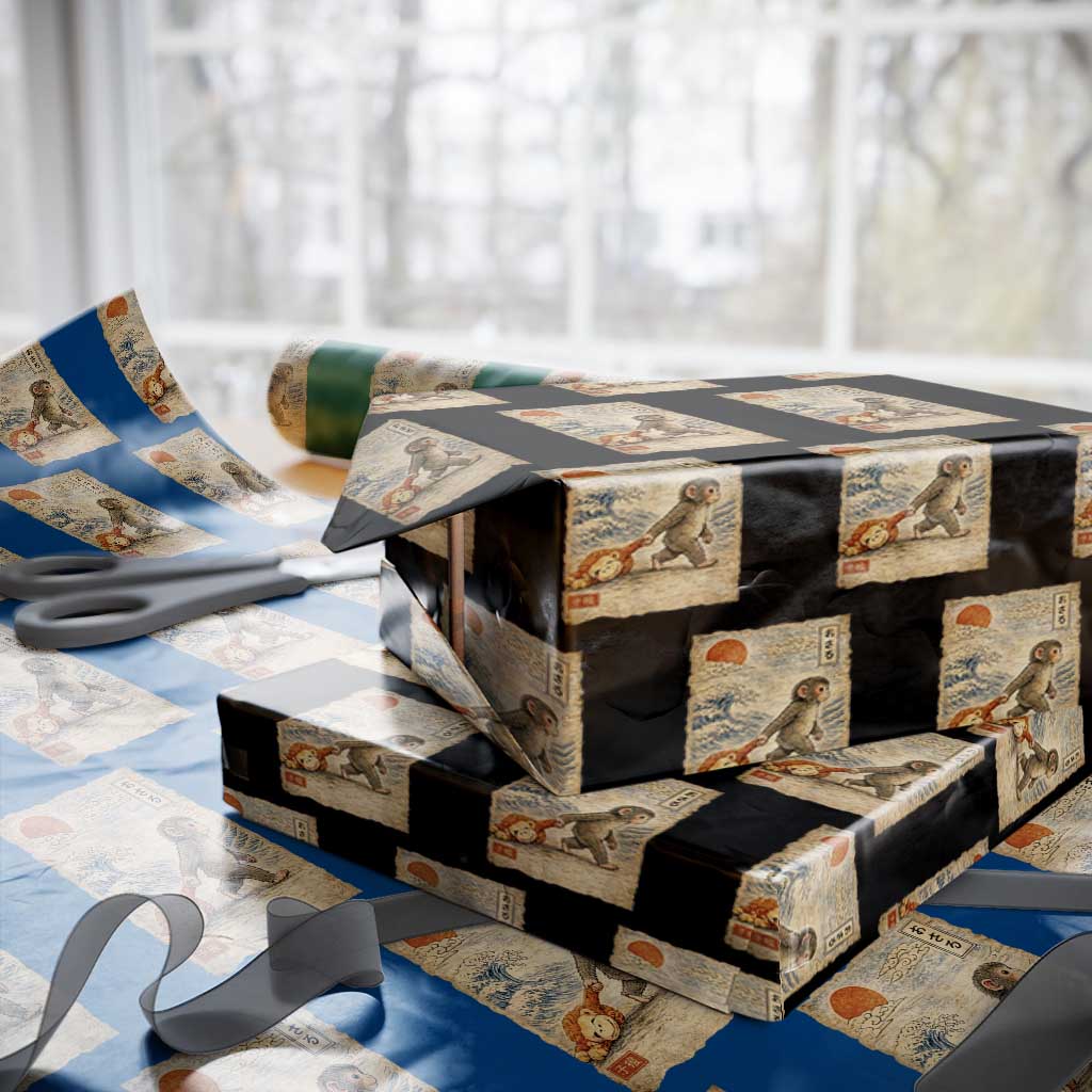Baby Punch the Monkey Japanese Style Graphic Wrapping Paper Roll Dragging Plush Toy Vintage Art Gift