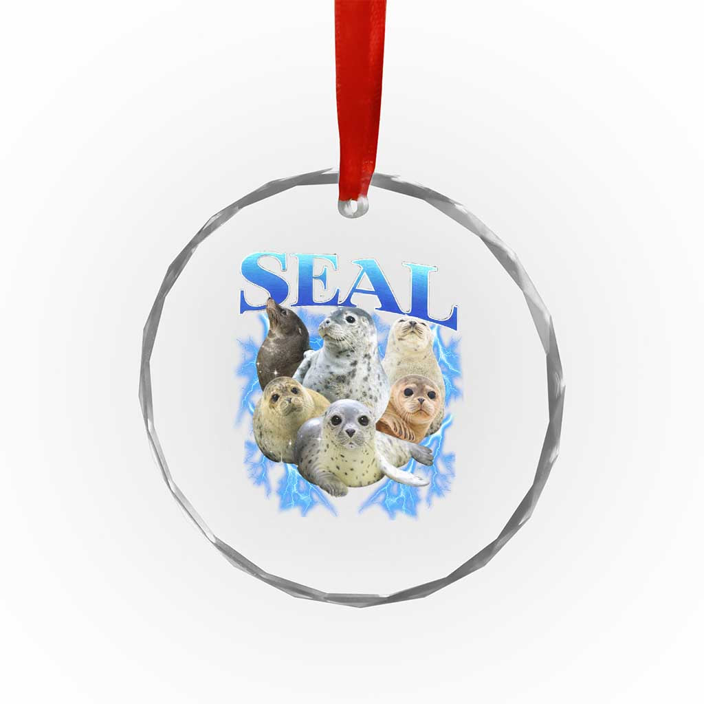 Baby Seals Crystal Glass Ornament Retro Sea Dog Bootleg Vintage Graphic 90s