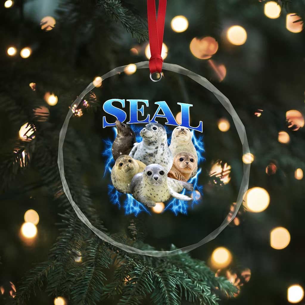 Baby Seals Crystal Glass Ornament Retro Sea Dog Bootleg Vintage Graphic 90s