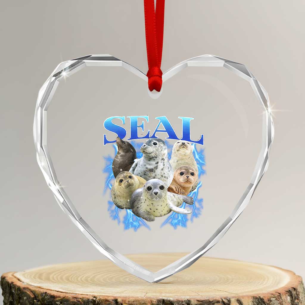 Baby Seals Heart Crystal Glass Ornament Retro Sea Dog Bootleg Vintage Graphic 90s