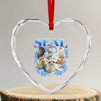 Baby Seals Heart Crystal Glass Ornament Retro Sea Dog Bootleg Vintage Graphic 90s