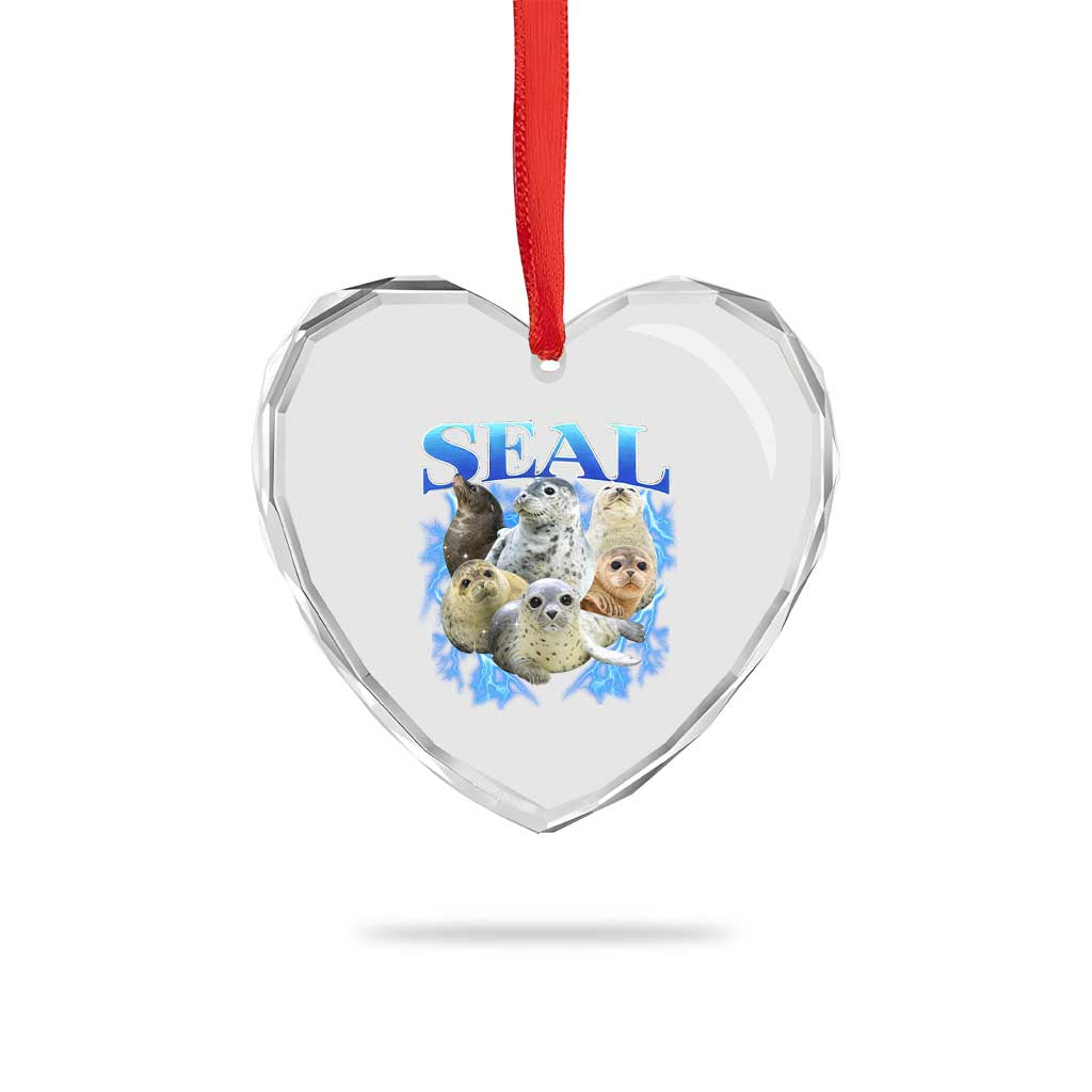Baby Seals Heart Crystal Glass Ornament Retro Sea Dog Bootleg Vintage Graphic 90s
