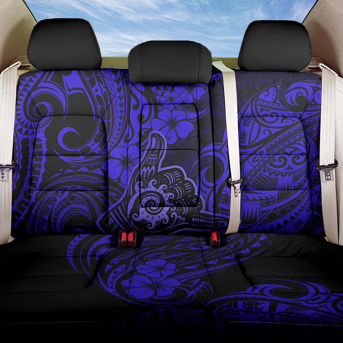Hawaii Shaka Sign Back Car Seat Cover With Polynesian Hibiscus Navy Blue Unique - Wonder Print Shop