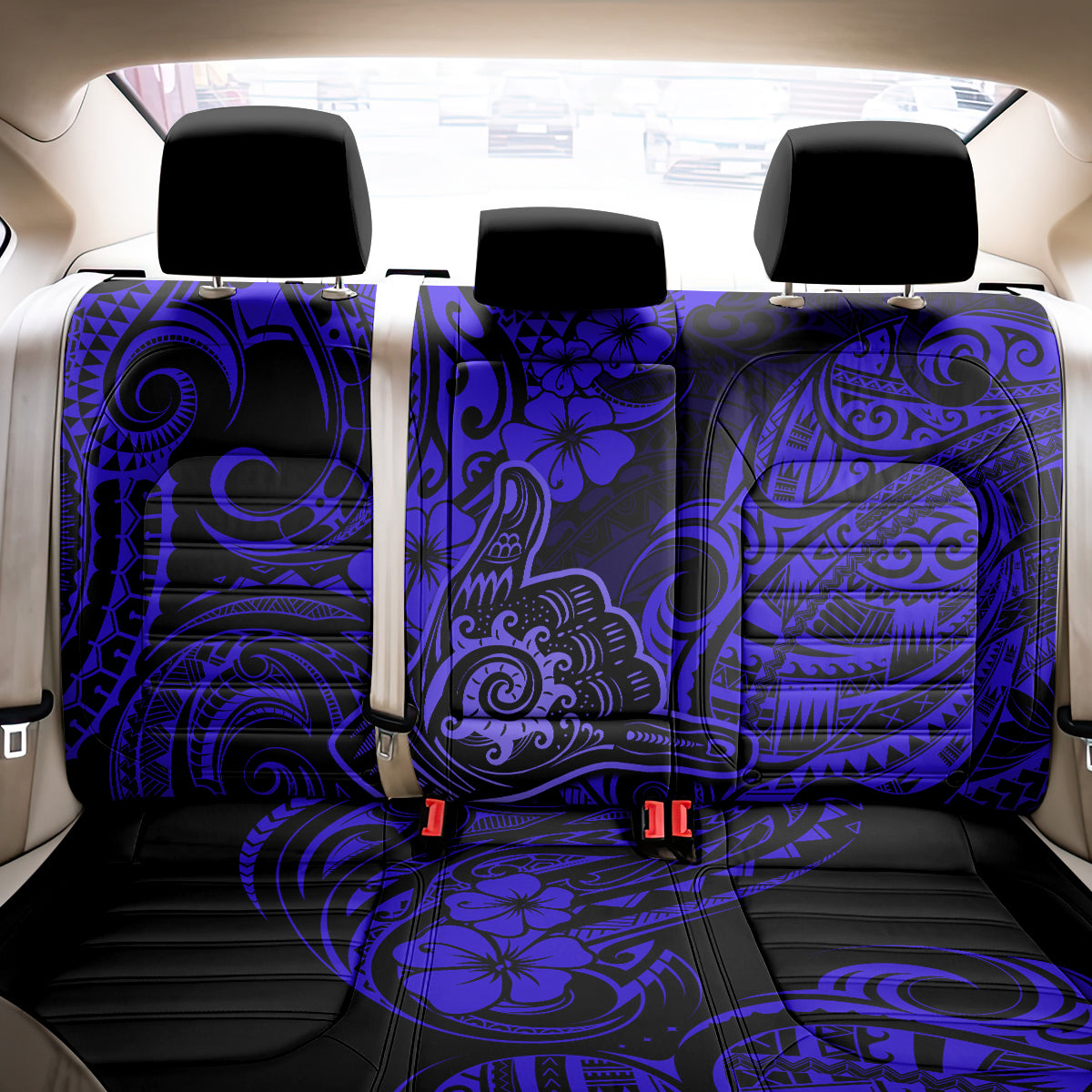 Hawaii Shaka Sign Back Car Seat Cover With Polynesian Hibiscus Navy Blue Unique - Wonder Print Shop