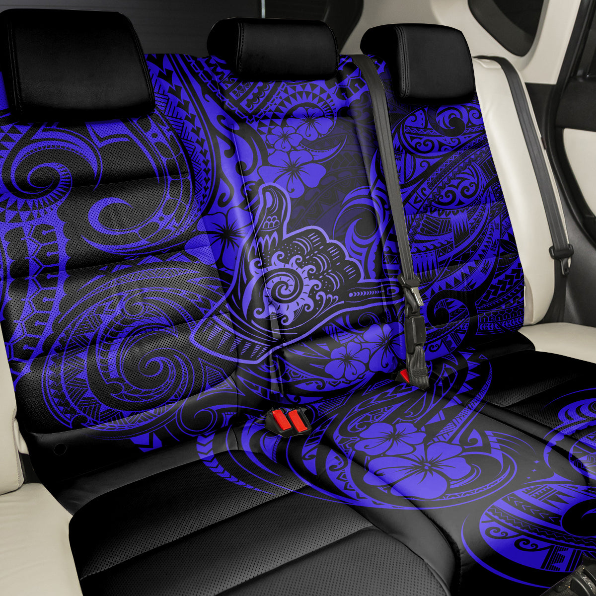Hawaii Shaka Sign Back Car Seat Cover With Polynesian Hibiscus Navy Blue Unique - Wonder Print Shop